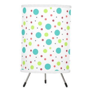Bright Blue Green Red Pink Polka Dot Pattern Tripod Lamp