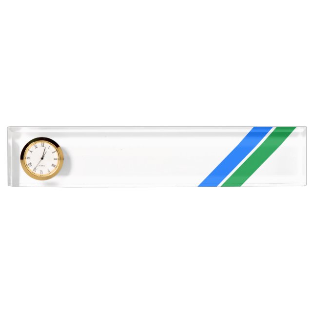 Bright Blue Green Slanted Stripes White Background Desk Name Plate (Front)
