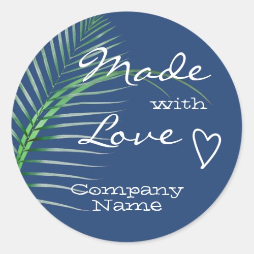 Bright Blue Green Tree Leaf Made with Love Classic Classic Round Sticker