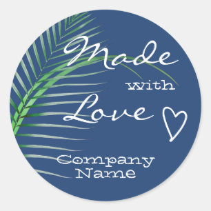 Bright Blue Green Tree Leaf Made with Love Classic Classic Round Sticker