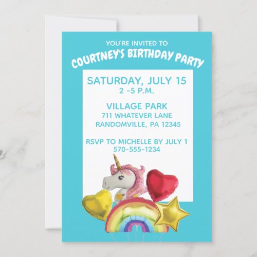 Bright Blue Helium Balloons Birthday Party Invitation