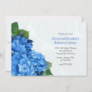 Bright Blue Hydrangea Rehearsal Dinner Invitation