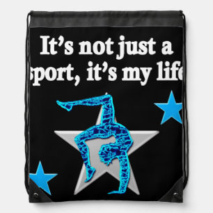 BRIGHT BLUE INSPIRATIONAL GYMNASTICS DESIGN DRAWSTRING BAG