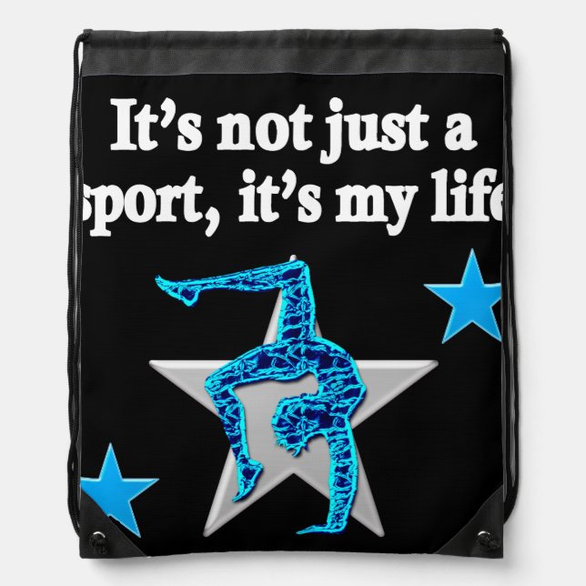 BRIGHT BLUE INSPIRATIONAL GYMNASTICS DESIGN DRAWSTRING BAG (Front)