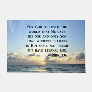 BRIGHT BLUE JOHN 3:16 OCEAN PHOTO DESIGN DOORMAT