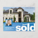 Bright Blue Just Sold Real Estate Advert Template Postcard at Zazzle