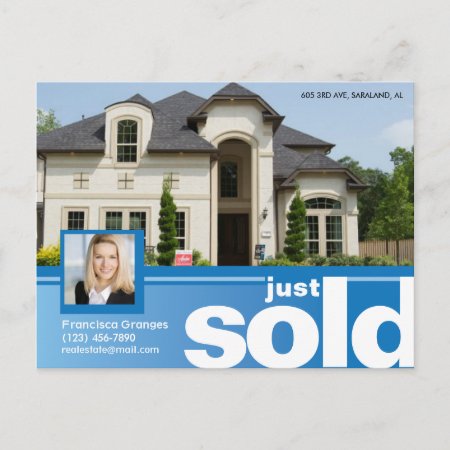 Bright Blue Just Sold Real Estate Advert Template Postcard