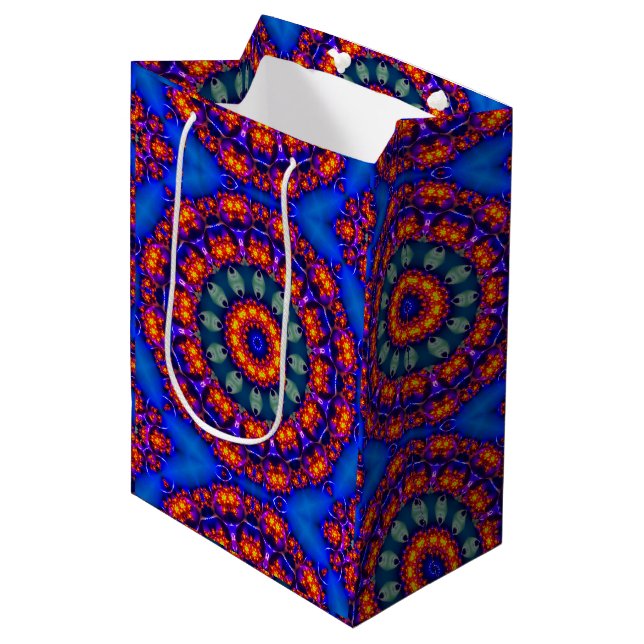 Bright blue kaleidoscope medium gift bag (Front Angled)