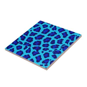 Bright Blue Leopard Print Ceramic Tile by machomedesigns at Zazzle