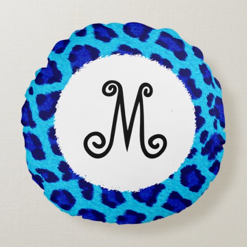 Bright Blue Leopard Print Monotram Throw Pillow