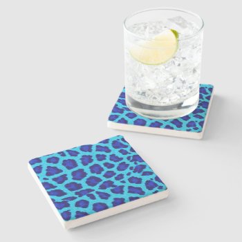 Bright Blue Leopard Print  Stone Coaster by machomedesigns at Zazzle