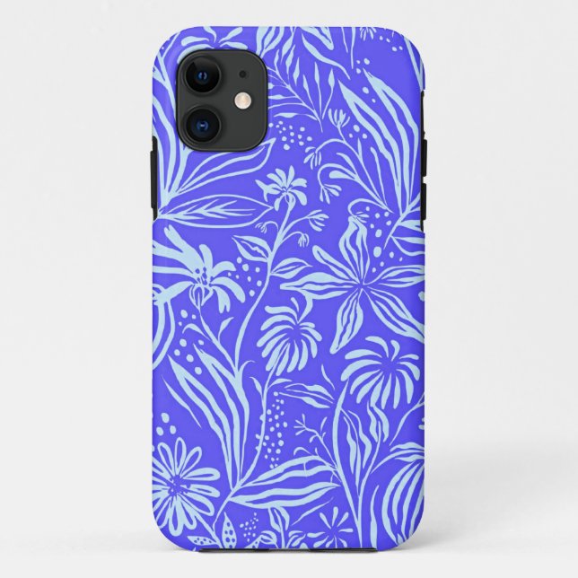 Bright blue-Lilac floral pattern Case-Mate iPhone Case (Back)