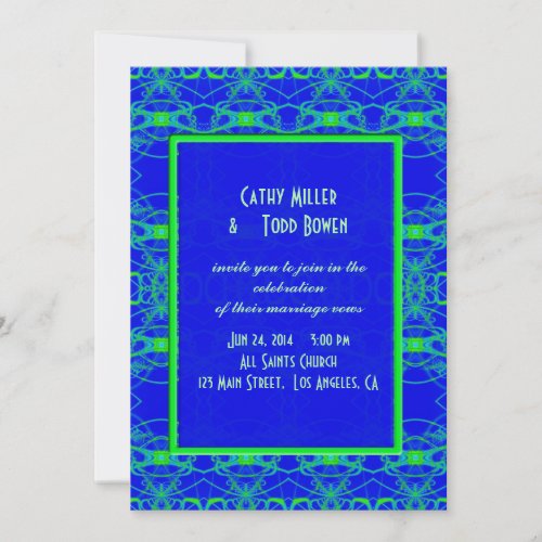 Bright blue Lime Green Pattern Wedding Custom Invitation