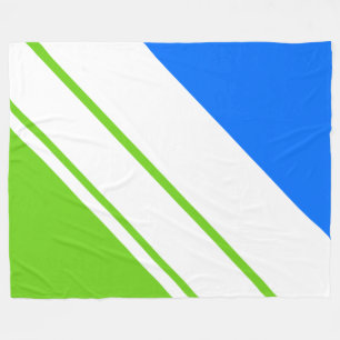 Bright Blue Lime Green Wide White Racing Stripes Fleece Blanket