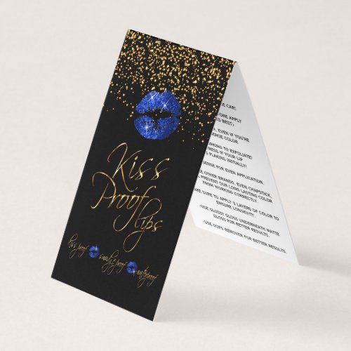 Bright Blue Lips  Gold Confetti Instructions Business Card