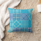 Bright Blue Madras Plaid Throw Pillow (Blanket)