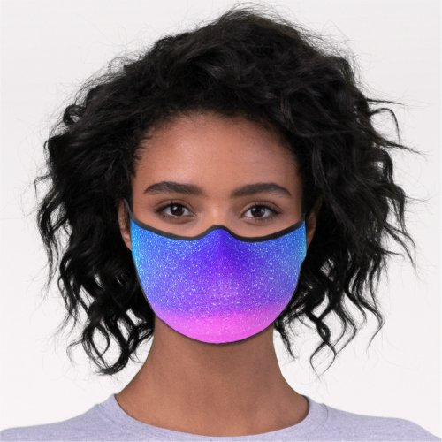 Bright Blue Magenta Sparkly Glitter Ombre Safety Premium Face Mask