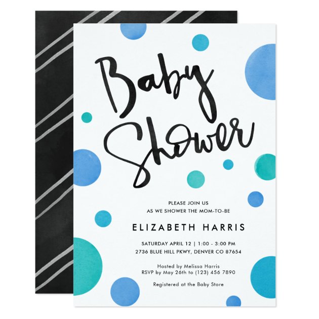 Bright Blue Modern Polka Dot Baby Shower Invitation