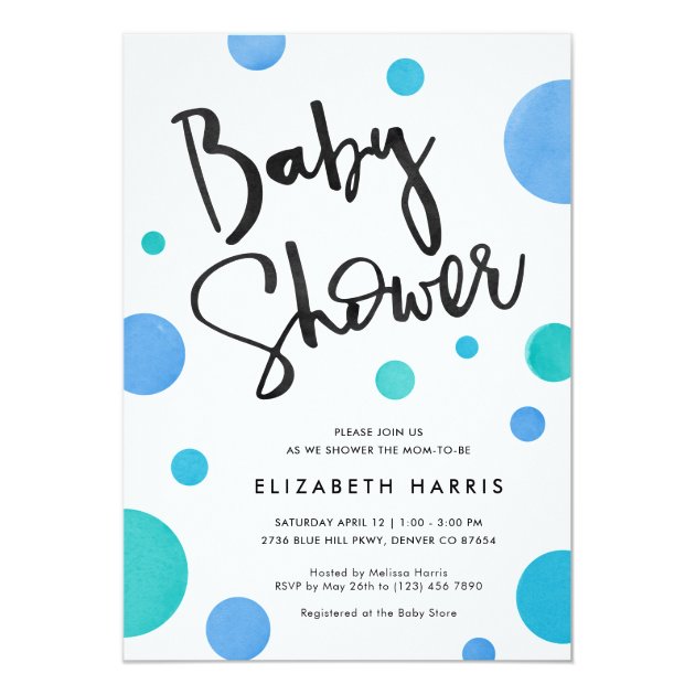 Bright Blue Modern Polka Dot Baby Shower Invitation