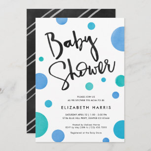 Bright Blue Modern Polka Dot Baby Shower Invitation