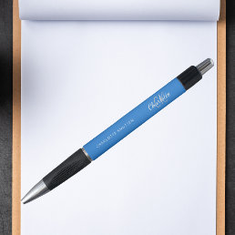 Bright blue monogram name script pen