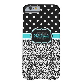 Bright Blue Monogrammed Damask Polka Dots Pattern Barely There Iphone 6 Case by DoodlesGiftShop at Zazzle