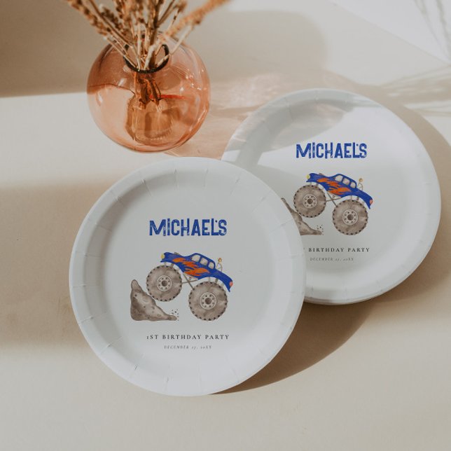 Bright Blue Monster Truck  Paper Plates (Creator Uploaded)