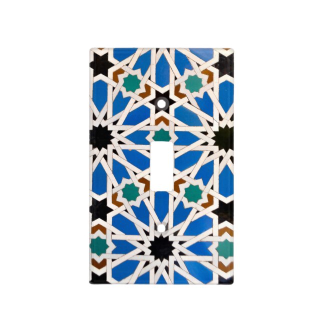 Bright Blue Moroccan Mosaic Light Switch Cover (Front)