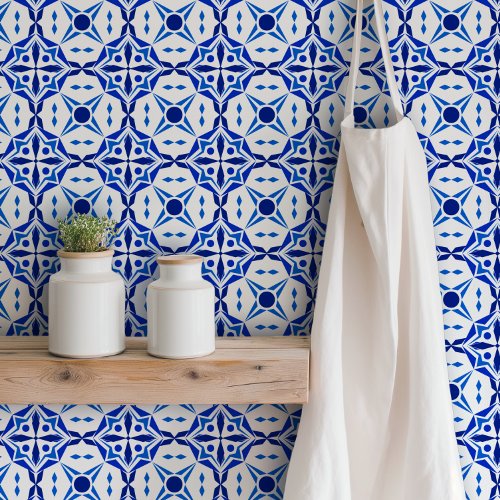 Bright Blue Mosaic Tile Inspired Wallpaper