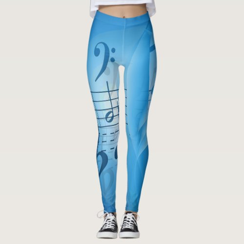 Bright Blue Music Notes Leggings