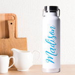 Bright Blue Name Handwritten Script Custom Water Bottle<br><div class="desc">A beautiful bright blue personalized monogram water bottle for a girl or guy who loves simple,  handwritten gifts. Beautiful cursive script down the side of your bottle spelling out your name.</div>
