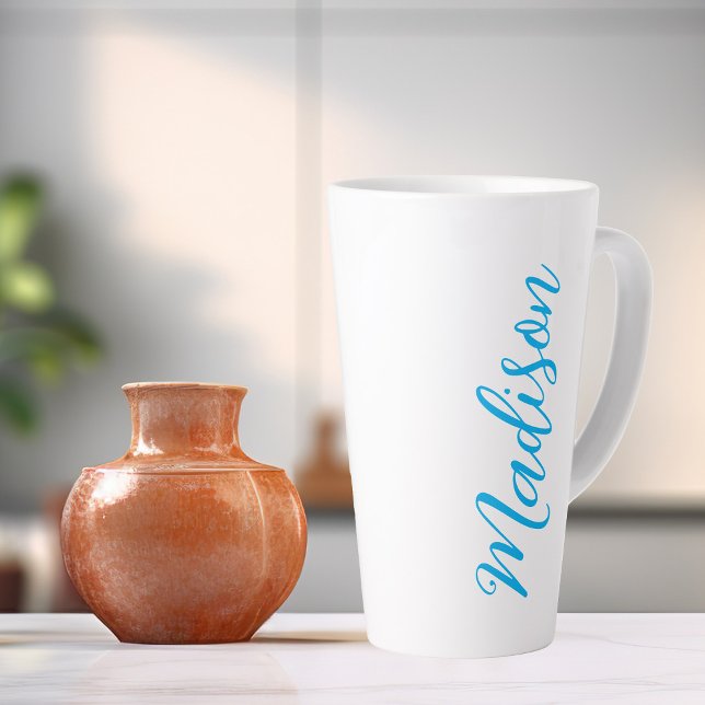 Bright Blue Name in Handwritten Script Custom Latte Mug (Creator Uploaded)