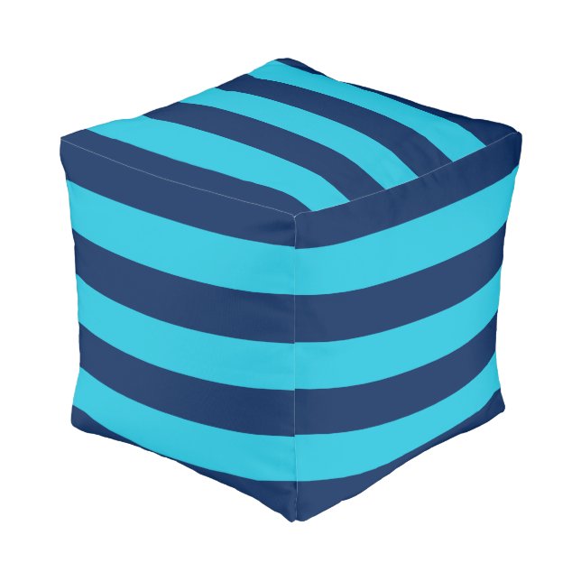 Bright Blue Navy Stripes Pouf (Angled Front)
