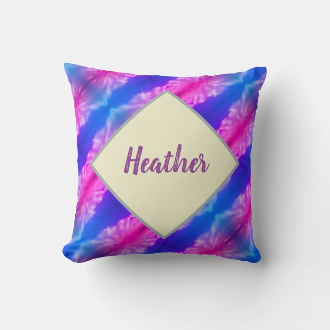 Bright Blue Neon Purple Stripe Vivid Abstract Throw Pillow (Front)
