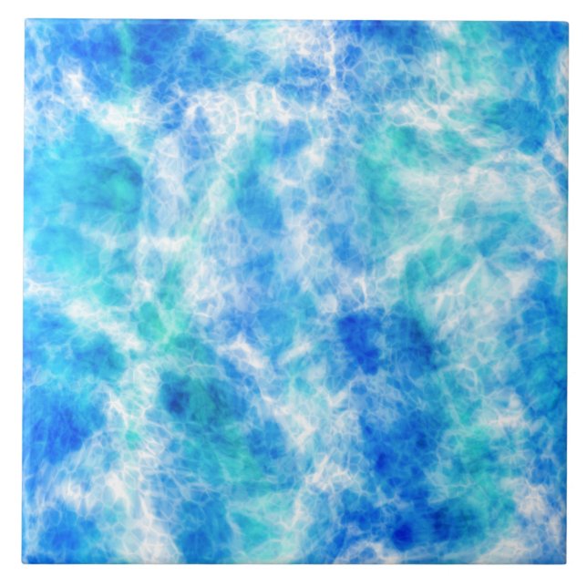 Bright Blue Ocean Surf Pattern Ceramic Tile (Front)