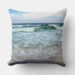 Bright Blue Ocean Waves Throw Pillow