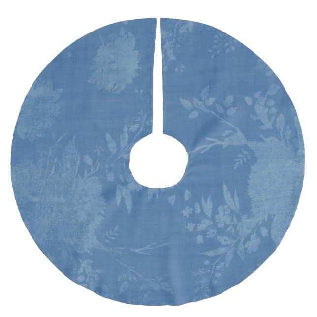 Bright Blue on Blue Floral Pattern Brushed Polyester Tree Skirt (Front)