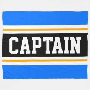 Bright Blue Orange Black CAPTAIN Racing Stripes Fleece Blanket