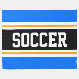 Bright Blue Orange Black SOCCER Racing Stripes Fleece Blanket