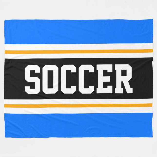 Bright Blue Orange Black SOCCER Racing Stripes Fleece Blanket (Front (Horizontal))