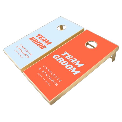 Bright Blue Orange Bride Groom Wedding Custom Cornhole Set