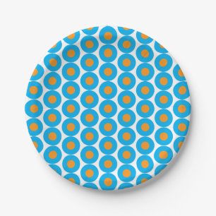 Bright Blue Orange Polka Dots Modern Funky Paper Plates