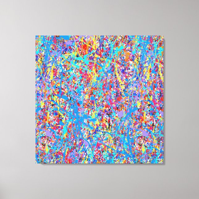Bright Blue Paint Splatter Abstract Canvas Print (Front)