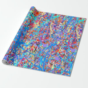 Bright Blue Paint Splatter Abstract Wrapping Paper