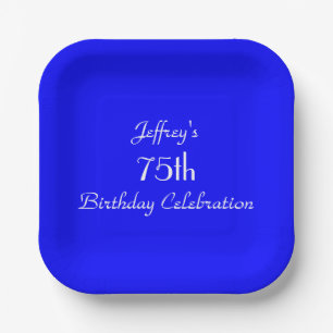 Bright Blue Paper Plates, 75th Birthday Party Plates