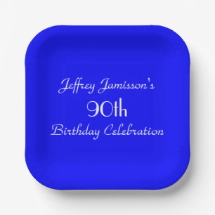 Bright Blue Paper Plates, 90th Birthday Party Plates