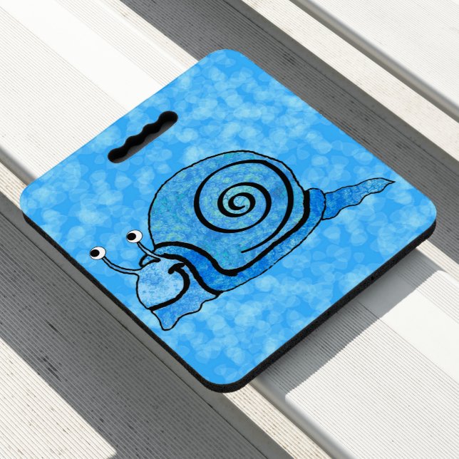 Bright Blue Patterned Cartoon Snail White Eyes Seat Cushion (In Situ)