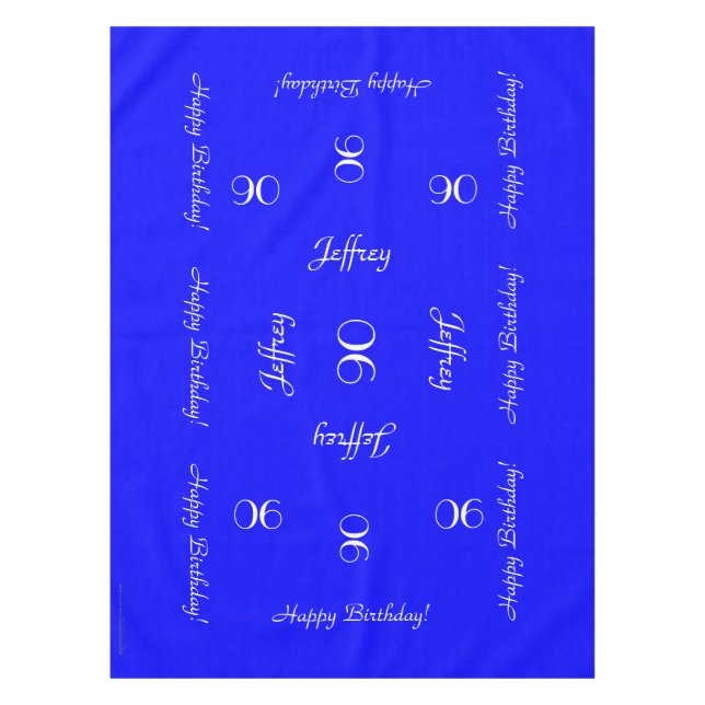 Bright Blue Personalized 90th Birthday Table Cloth (Front)