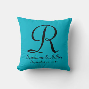 Bright Blue Personalized Monogram Square Throw Pillow