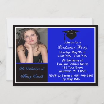 Bright Blue Photo Graduation Party Invitation by atteestude at Zazzle